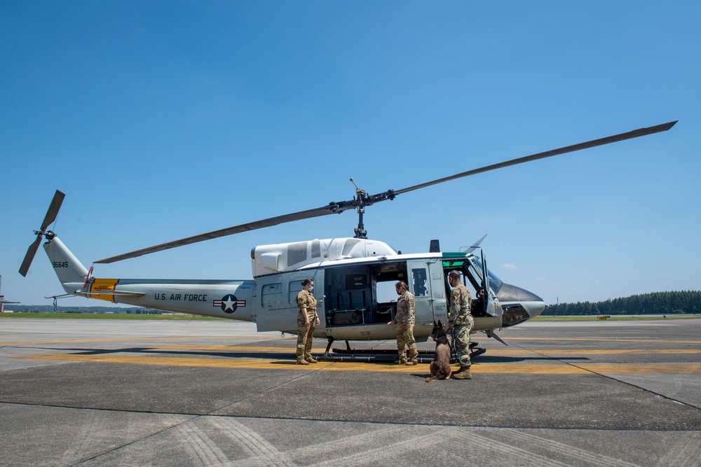 Yokota Airmen, Soldiers train on K-9 Aeromedical Evacuation capabilities