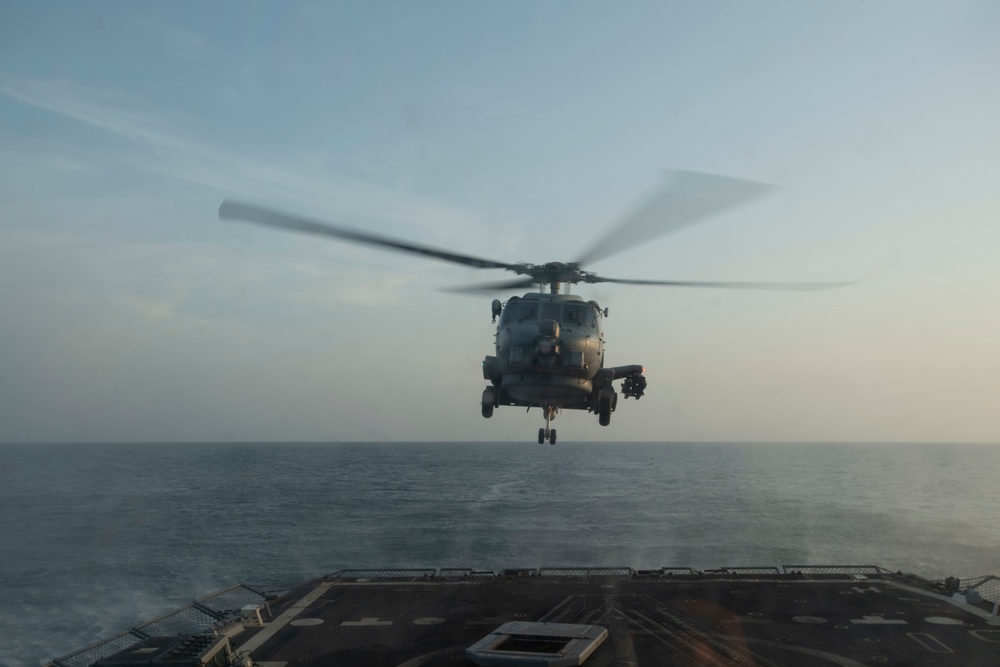 MH-60R Seahawk Helicopter Lands on USS Ralph Johnson