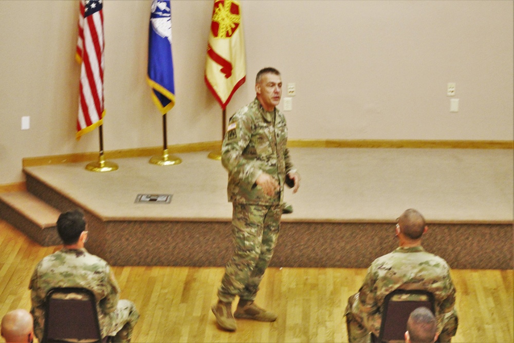Command Sergeant Major of Army Reserve speaks with troops at Fort McCoy