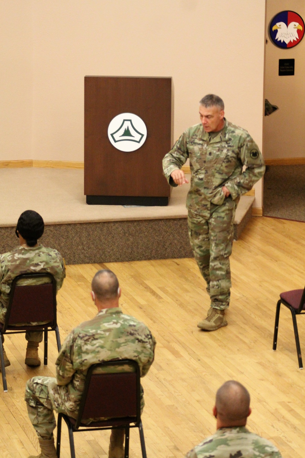 Command Sergeant Major of Army Reserve speaks with troops at Fort McCoy