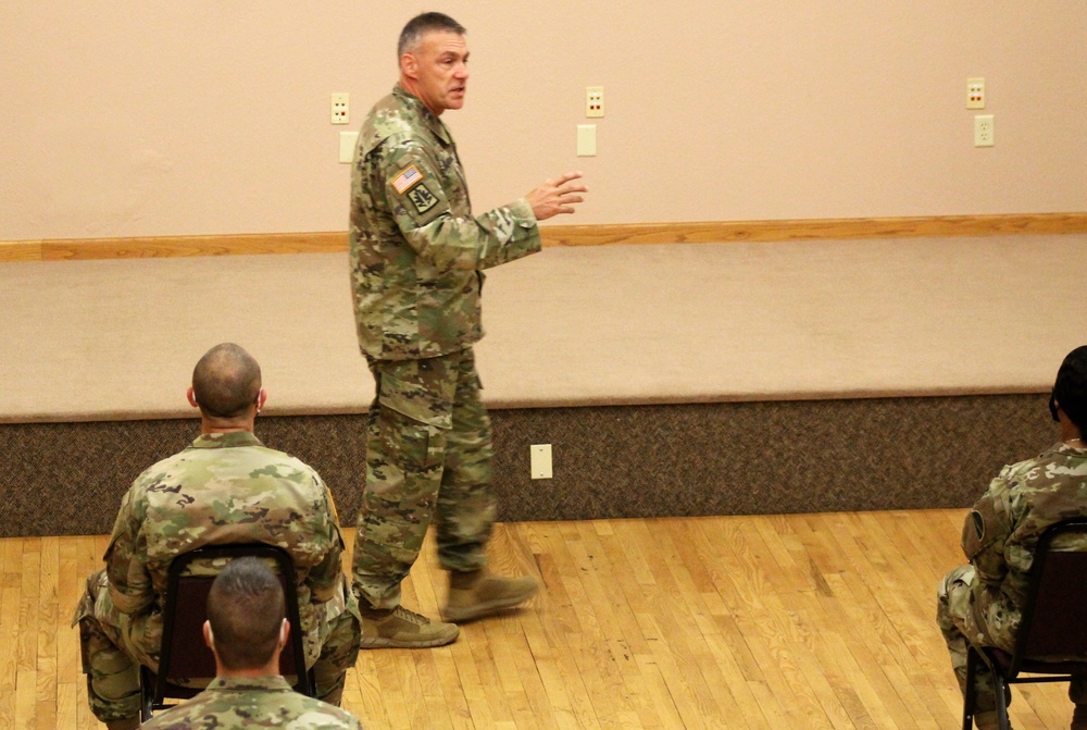 Command Sergeant Major of Army Reserve speaks with troops at Fort McCoy