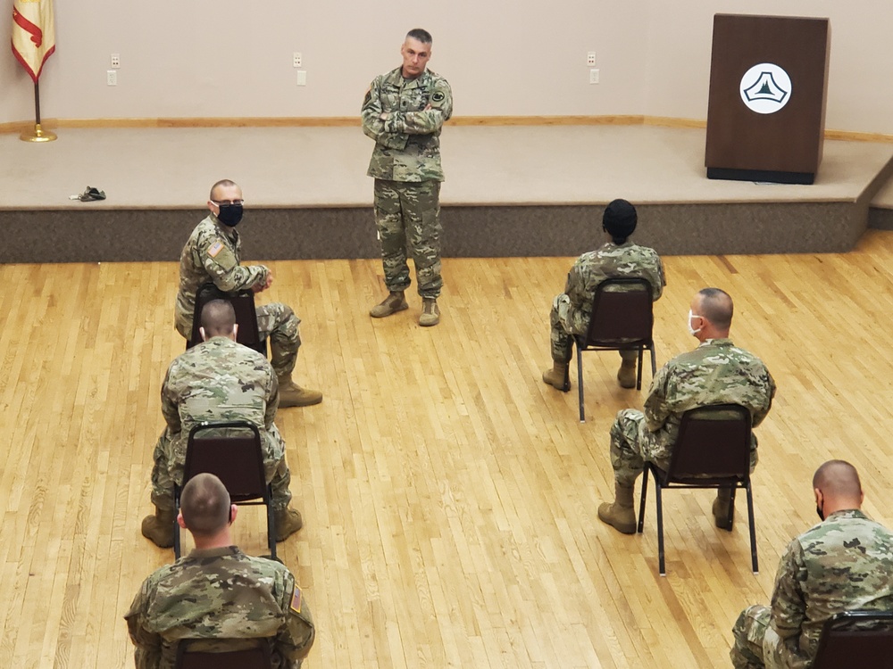 Command Sergeant Major of Army Reserve speaks with troops at Fort McCoy