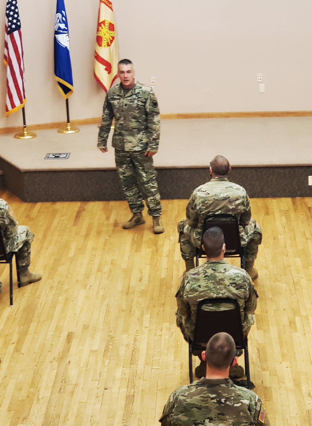 Command Sergeant Major of Army Reserve speaks with troops at Fort McCoy