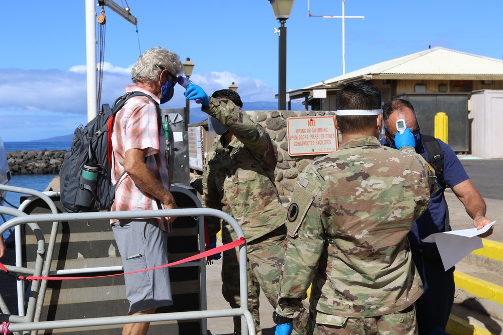 National Guard Soldiers Conduct Temperature Screening At Harbor