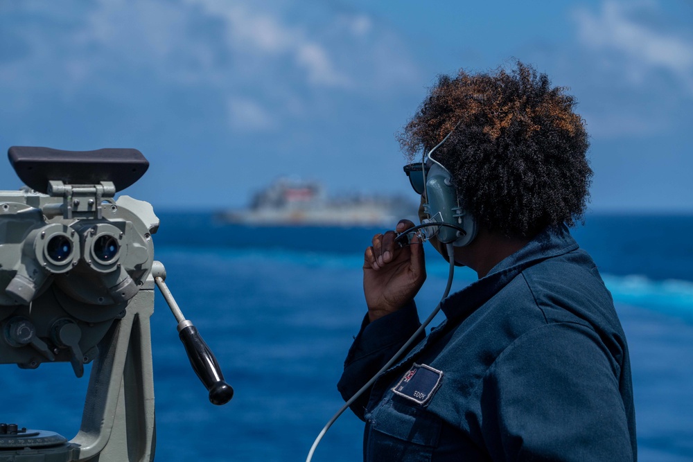 USS HALSEY CONDUCTS A REPLENISHMENT-AT-SEA