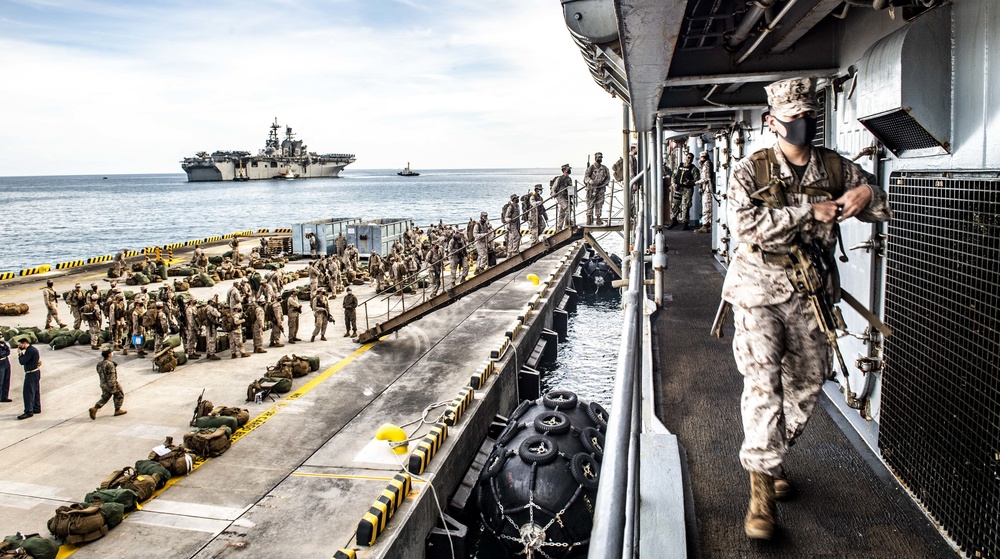 Marines with Battalion Landing Team, 2nd Battalion, 4th Marine Regiment, 31st Marine Expeditionary Unit Embark USS Germantown (LSD 42) Marines with Battalion Landing Team, 2nd Battalion, 4th Marine Regiment, 31st Marine Expeditionary Unit Embark USS Germantown (LSD 42)
