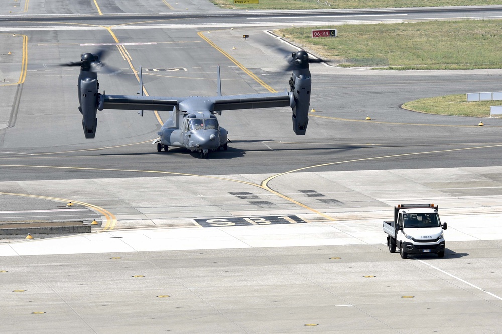 Air Force CV-22B Ospreys Conduct Refueling Operations Onboard NSA Naples