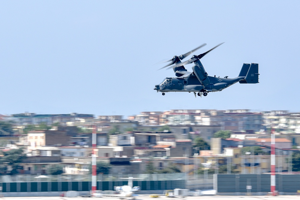 Air Force CV-22B Ospreys Conduct Refueling Operations Onboard NSA Naples