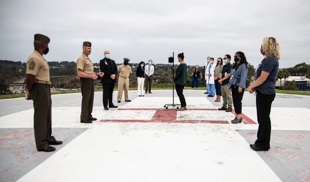 I MEF leaders thank healthcare workers with coins, plaque