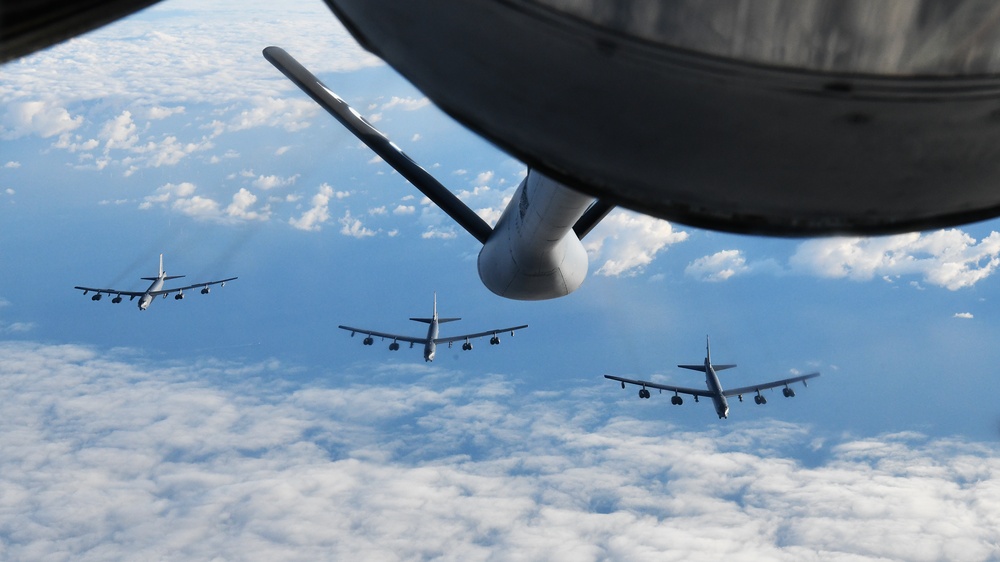 U.S. Air Force B-52s refuel over the North Sea