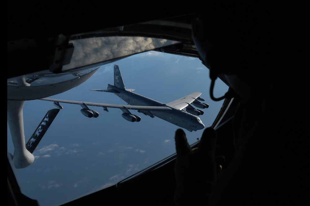 U.S. Air Force B-52s refuel over the North Sea