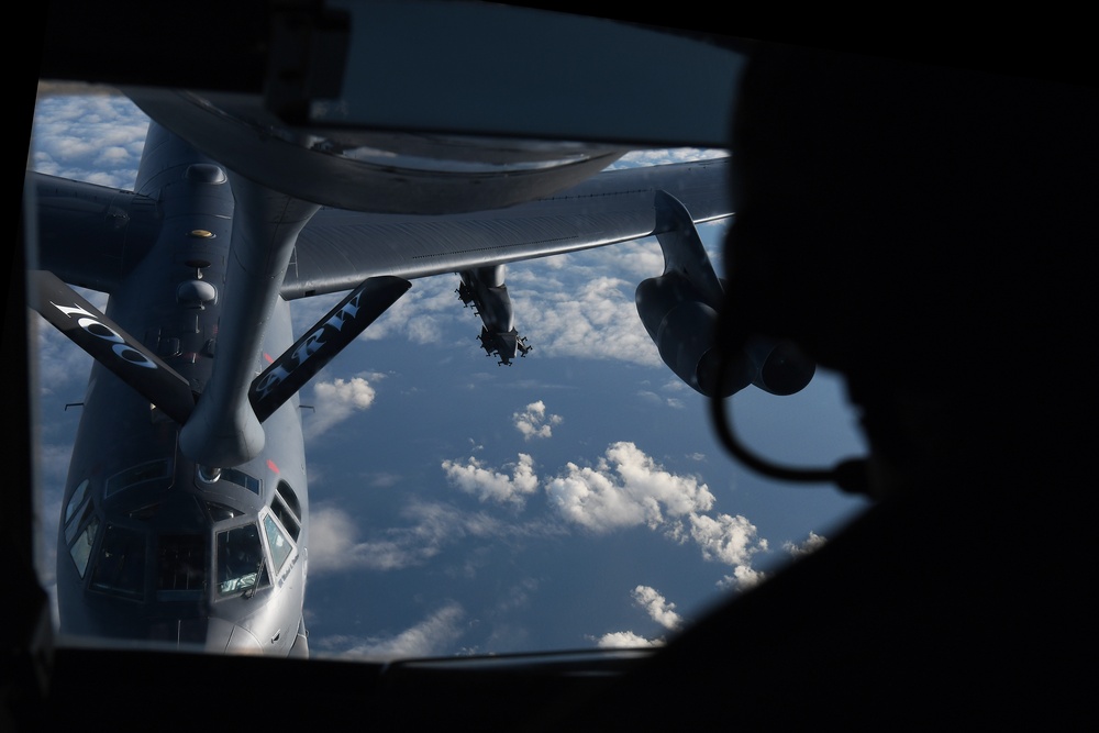 U.S. Air Force B-52s refuel over the North Sea