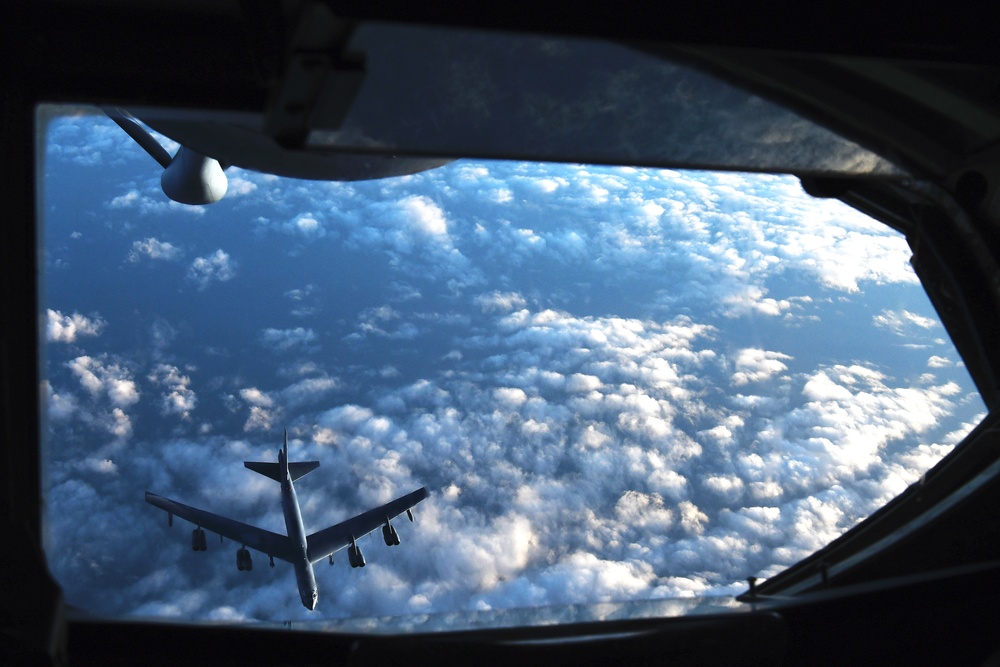 U.S. Air Force B-52s refuel over the North Sea