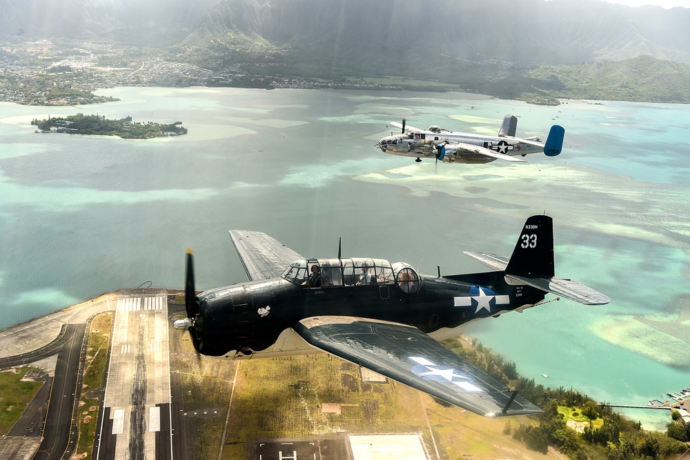 WWII-Era Warbirds Fly Over Hawaii