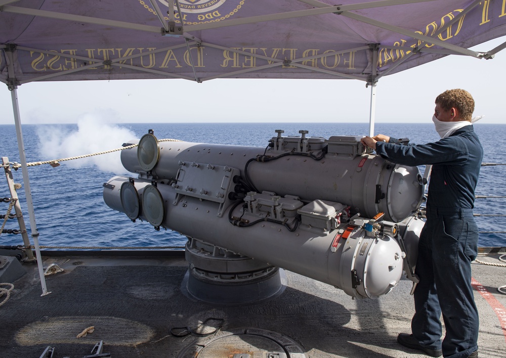 Sterett Sailors Conduct Torpedo Tube Maintenence