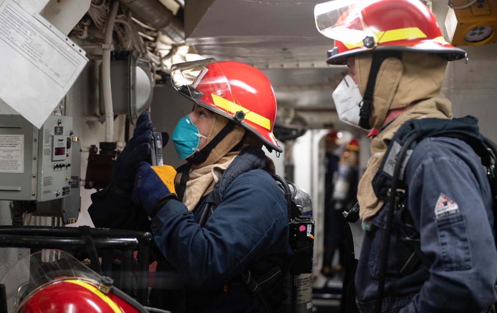 USS Ross Sailors participate in a damage control training