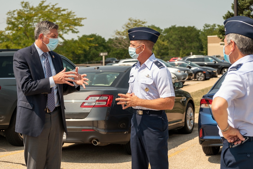 U.S. Rep. Darin LaHood meets with 182nd Airlift Wing, Illinois Air National Guard leadership in Peoria, Ill., Aug. 24, 2020