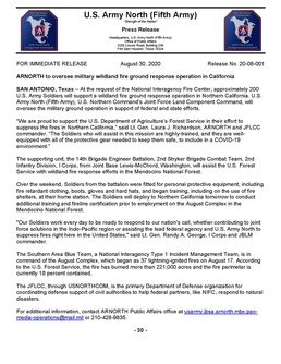 ARNORTH to oversee military wildland fire ground response operation in California