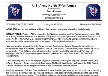 ARNORTH to oversee military wildland fire ground response operation in California