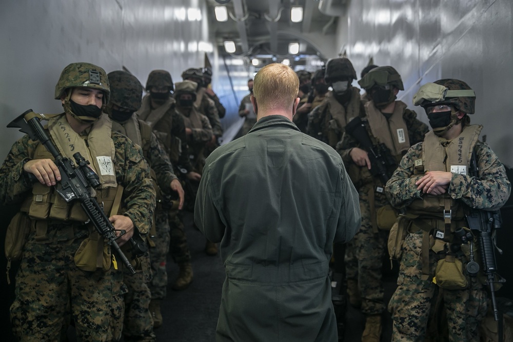 CLB-31, 31st MEU conducts NEO training exercise aboard USS America