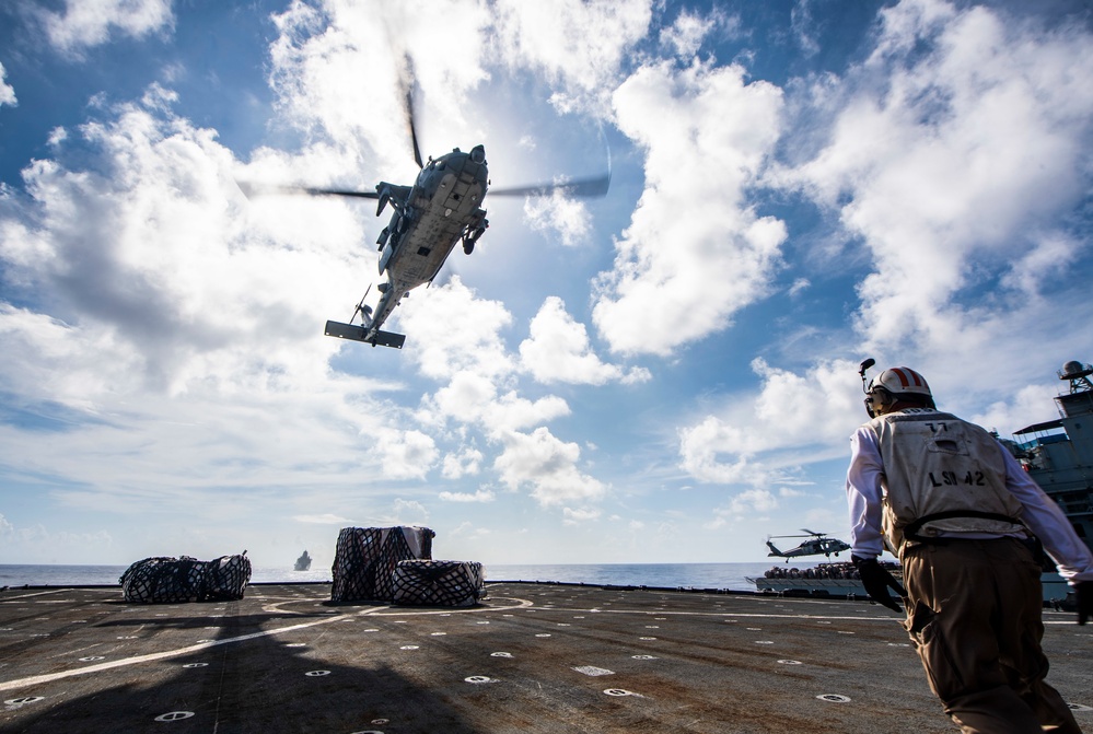 USS Germantown (LSD 42) Conducts a Replenishment-at-Sea with USNS Charles Drew (T-AKE 10)