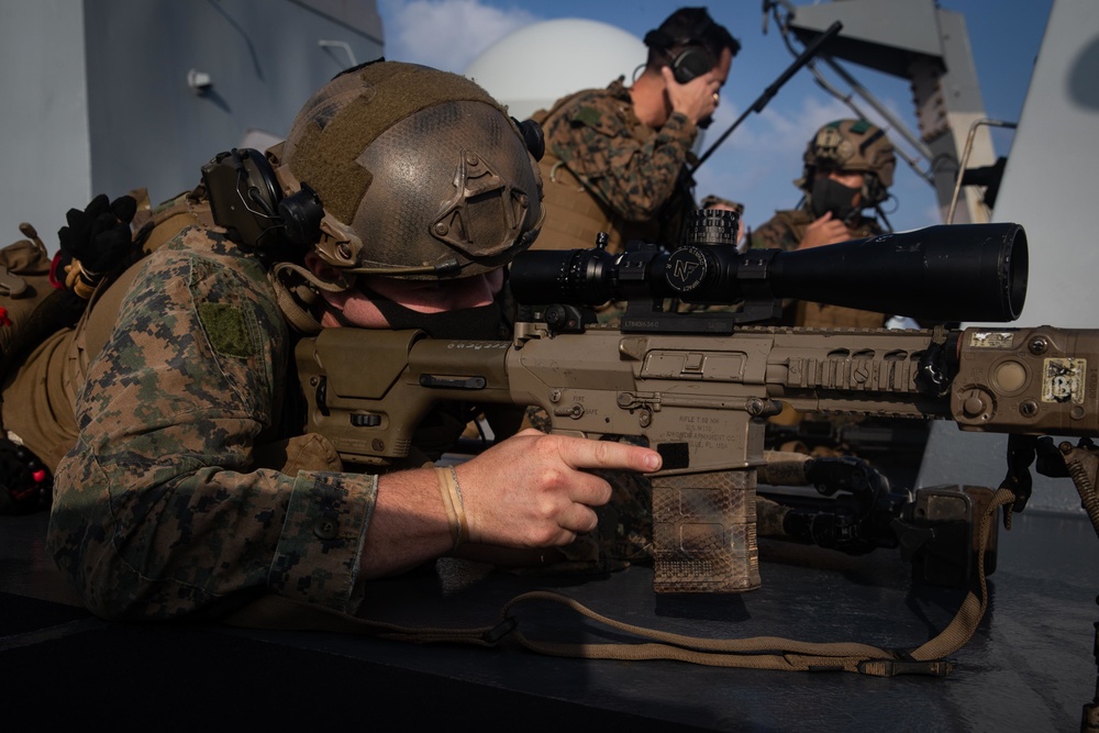 Eyes on you: 31st MEU’s MRF sniper team observes VBSS on USS Germantown (LSD 42)