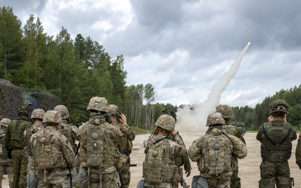 Soldiers assigned 1st Battalion, 6th Field Artillery Regiment work with Estonian Defense Force during their first live fire exercise outside of Germany.