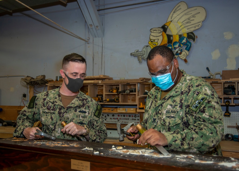 Seabees Refurbish Flag Stand For Change of Command Ceremony