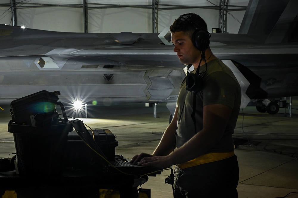 27th Fighter Squadron takes off into the dark