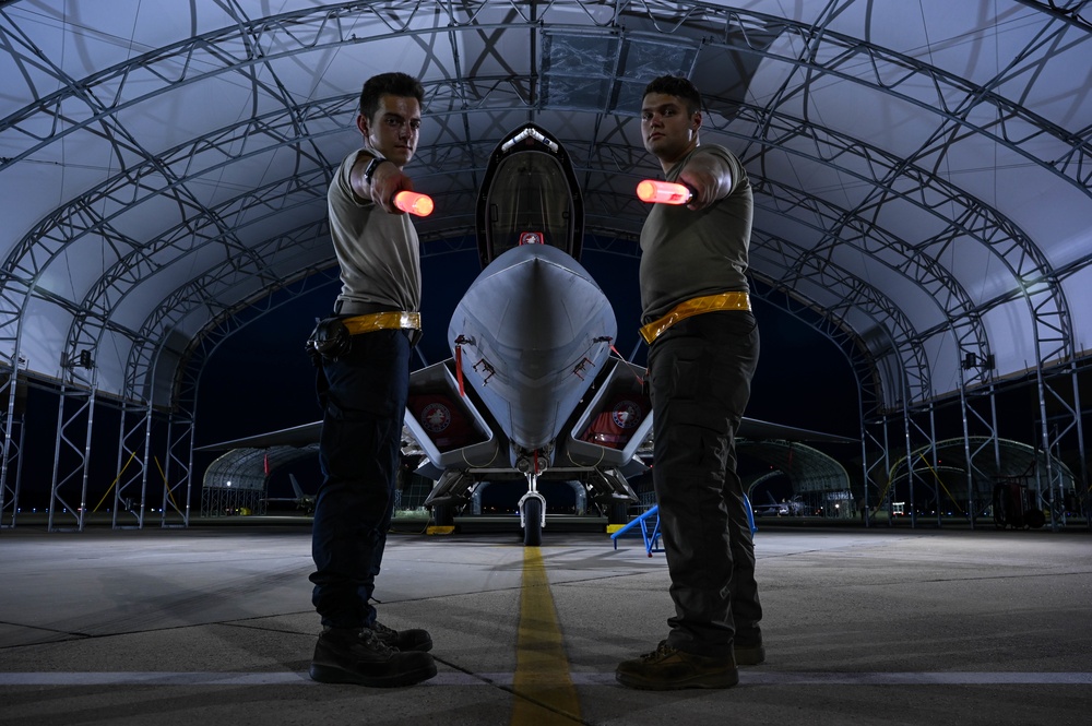 27th Fighter Squadron takes off into the dark