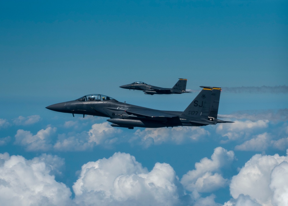 916th ARW KC-46 Pegasus refuels 336th FS F-15E Strike Eagles