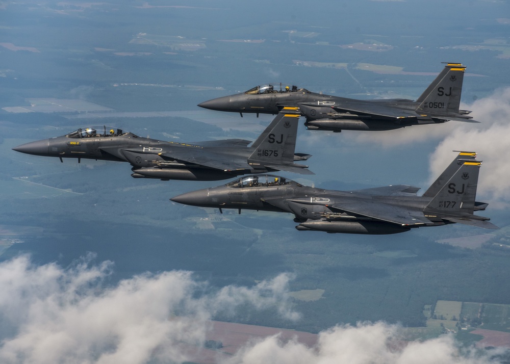 916th ARW KC-46 Pegasus refuels 336th FS F-15E Strike Eagles