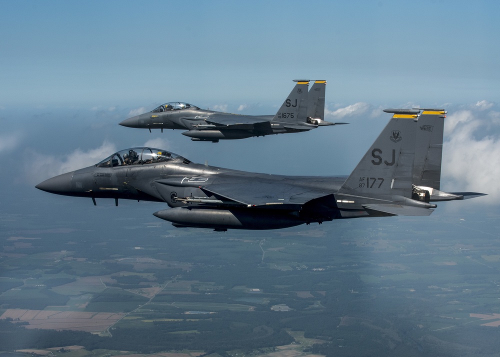 916th ARW KC-46 Pegasus refuels 336th FS F-15E Strike Eagles