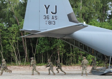 U.S. Military lands C130 on newly renovated Angaur Airfield in Palau