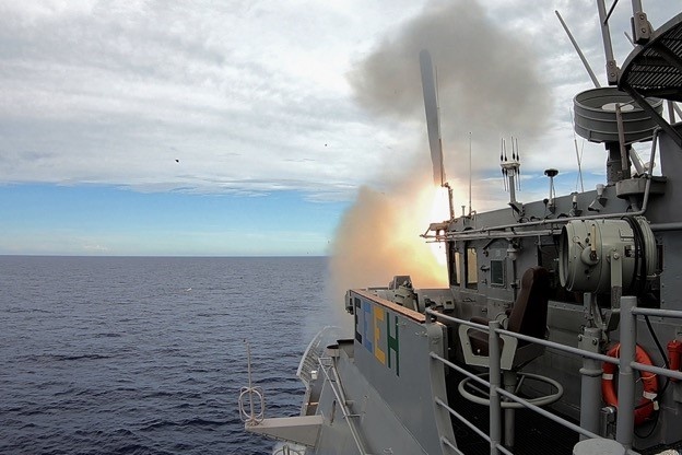 USS Antietam (CG 54) launches a tomahawk land-attack cruise missile (TLAM) during Valiant Shield 2020