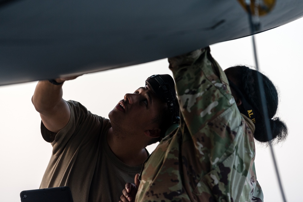 379th EAMXS members prepare KC-135 Stratotanker for mission