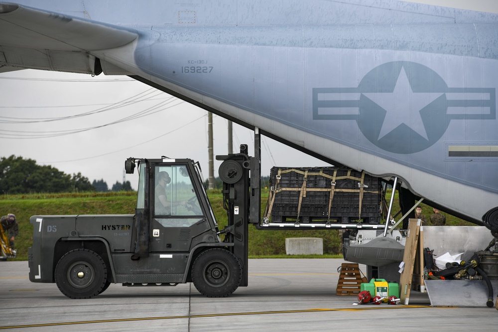 NAF Misawa Unloads Cargo from KC-130J
