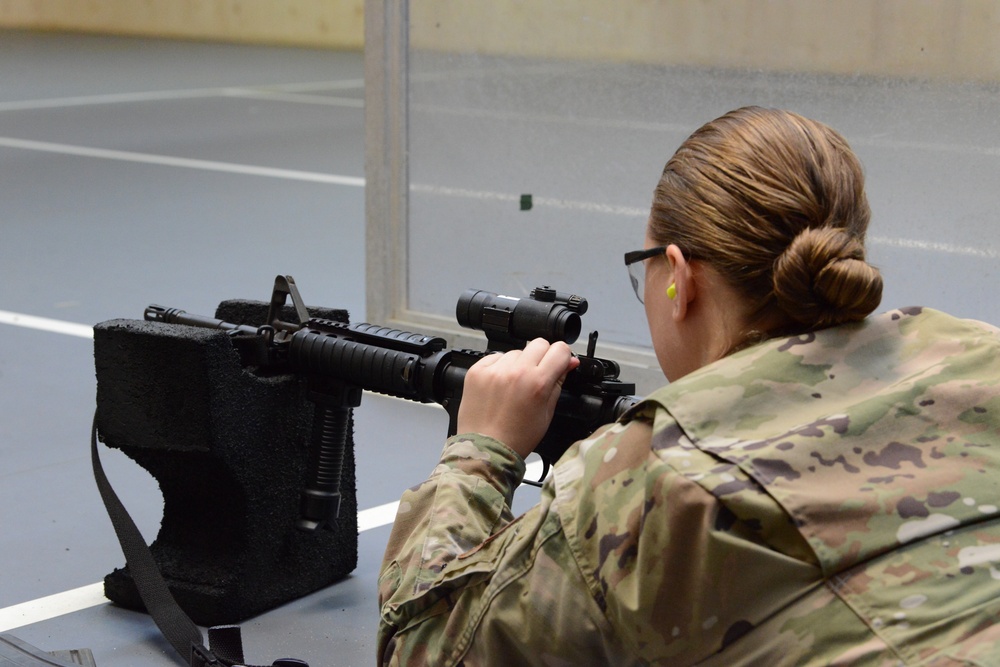 424TH Air Base Squadron on range indoor-M9 pistol and M4 rifle