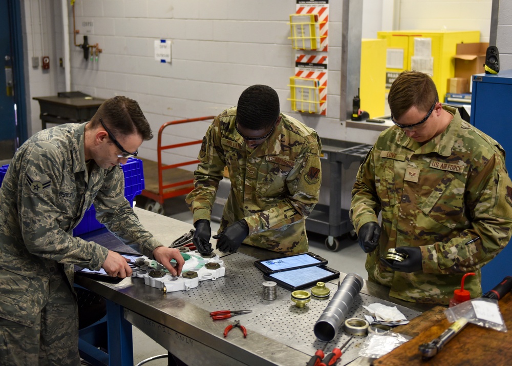 4th CMS Hydraulics Airmen maintain hydraulic components for F-15E’s, F-16’s, A-10’s