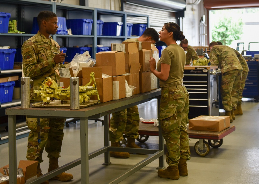 4th CMS Hydraulics Airmen maintain hydraulic components for F-15E’s, F-16’s, A-10’s