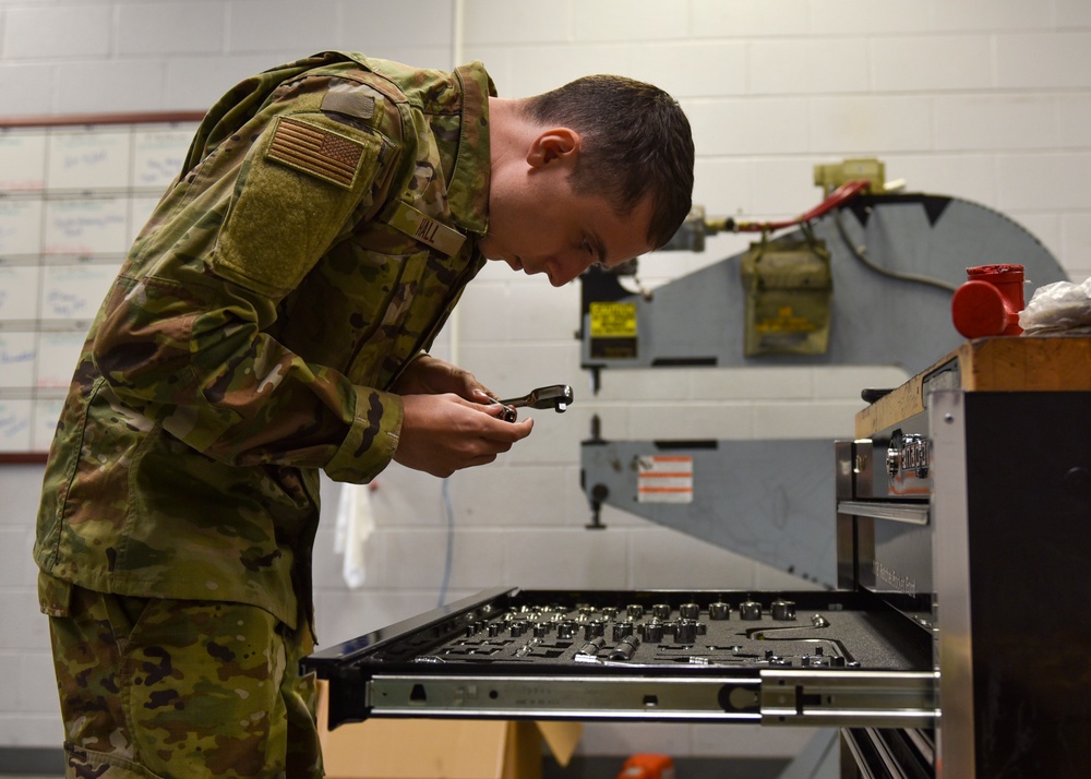 4th CMS Hydraulics Airmen maintain hydraulic components for F-15E’s, F-16’s, A-10’s