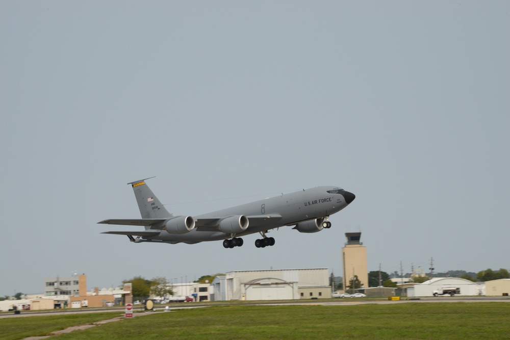 Sioux City tower behind KC-135 take off