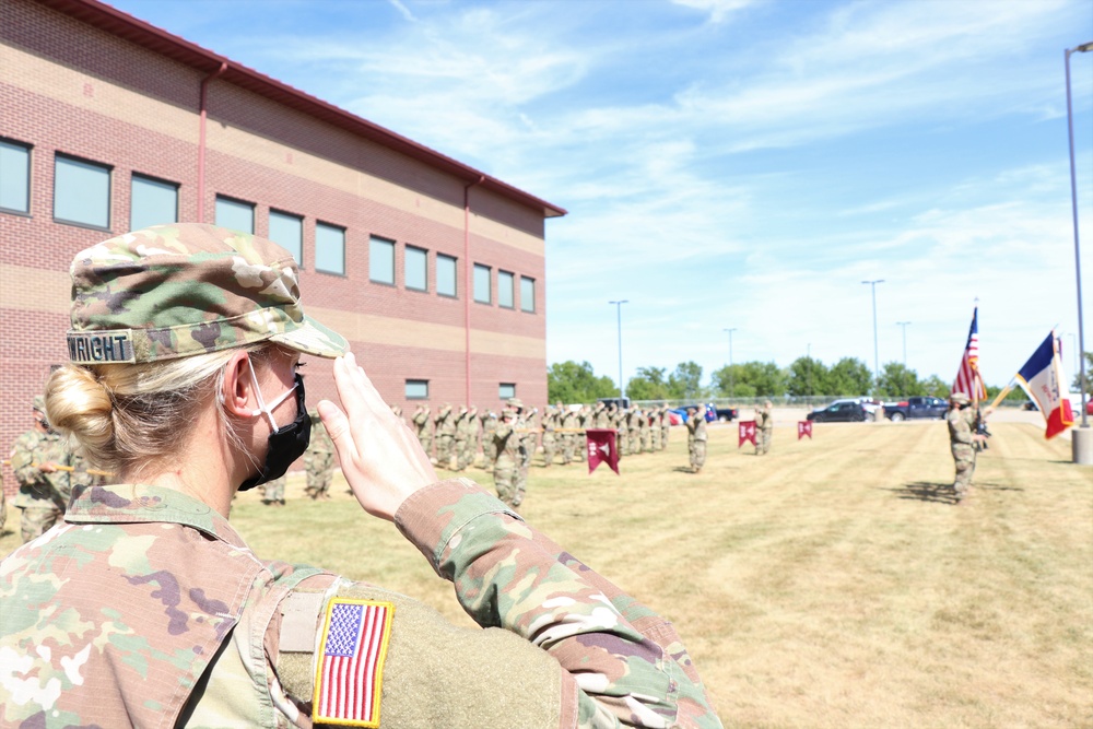 First women to pass the battalion colors in change of command ceremony in the Iowa Army National Guard