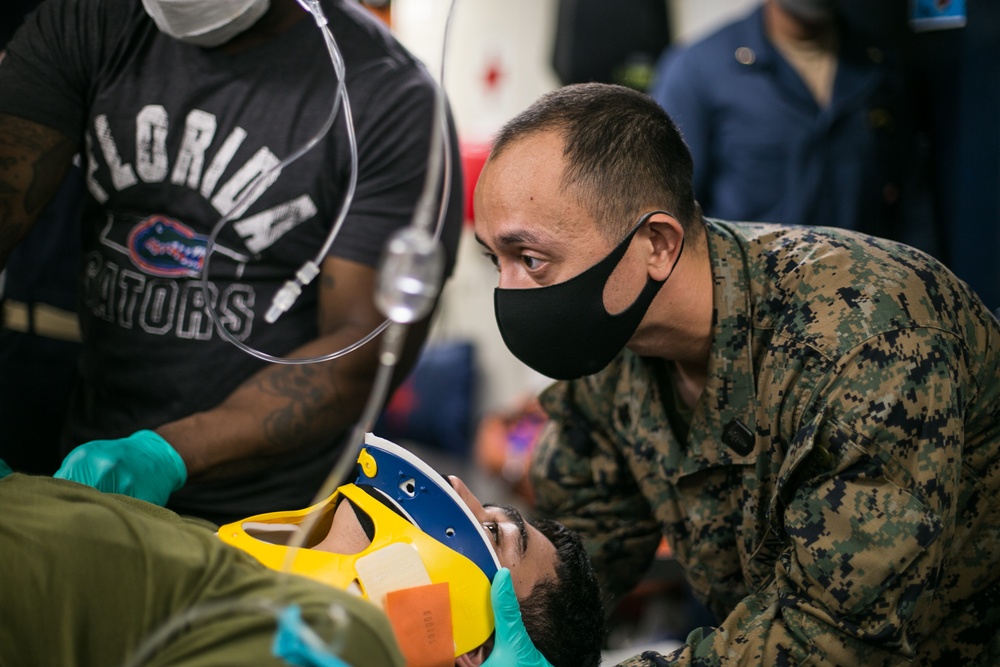 Medical staff conducts trauma drill aboard USS America