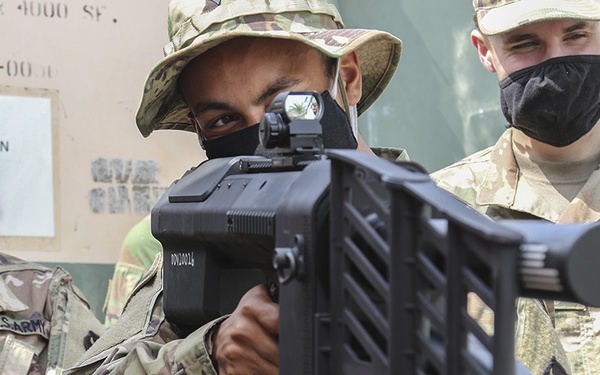 Soldiers with Bravo Company, 2nd Battalion, 135th Infantry Regiment conduct Counter Unmanned Aircraft Systems Training