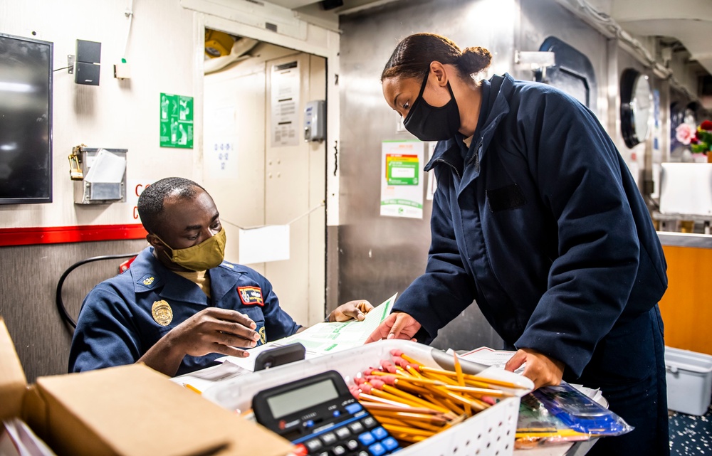 Sailors Aboard USS Germantown (LSD 42) Take the 2nd Class Petty Officer Advancement Exam