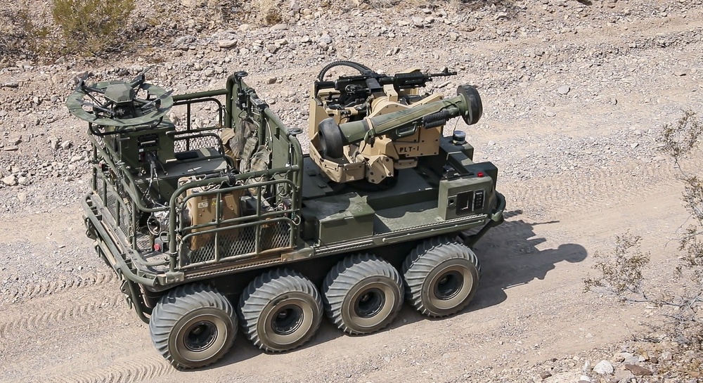 A U.S. Army autonomous weapons system known as &quot;Origin&quot;, maneuvers through desert terrain as weapons testing commences during Project Convergence 20, at Yuma Proving Ground, Arizona, August 25, 2020.