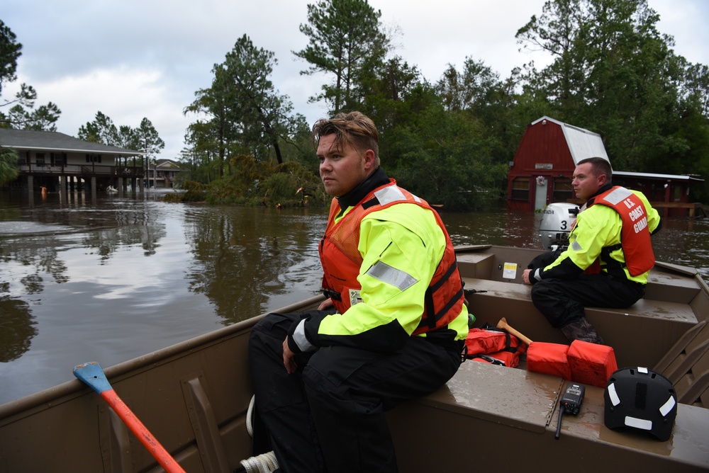 Coast Guard Sector Houston-Galveston Flood Response Team responds to flooded neighborhoods in Seminole, Alabama, following Hurricane Sally