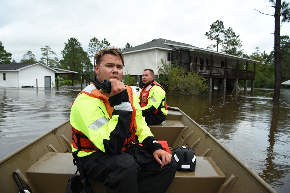 Coast Guard Sector Houston-Galveston Flood Response Team responds to flooded neighborhoods in Seminole, Alabama, following Hurricane Sally