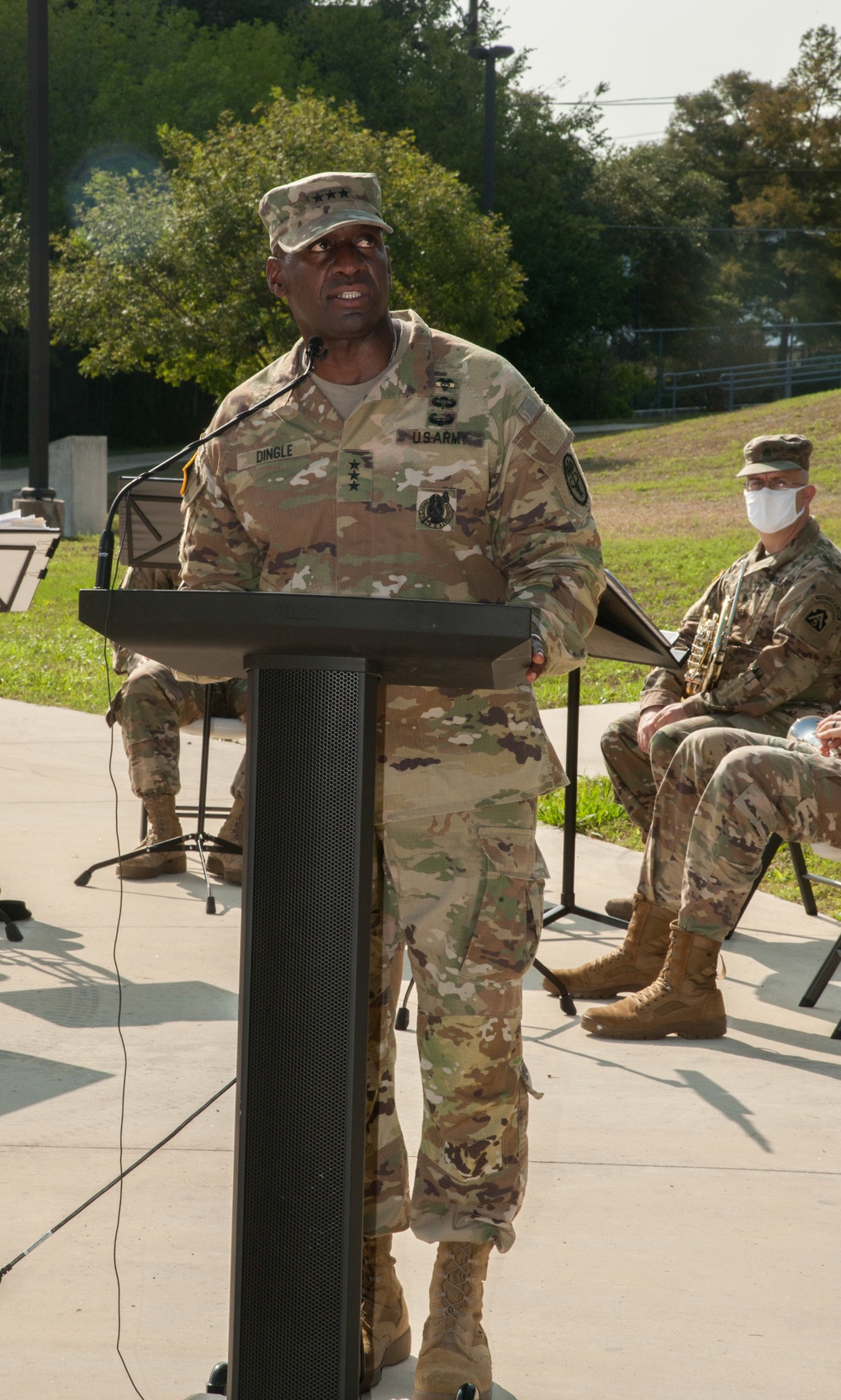 U.S. Army Surgeon General and Commander of Army Medical Command officiates the change of command of the Medical Readiness and Training Command